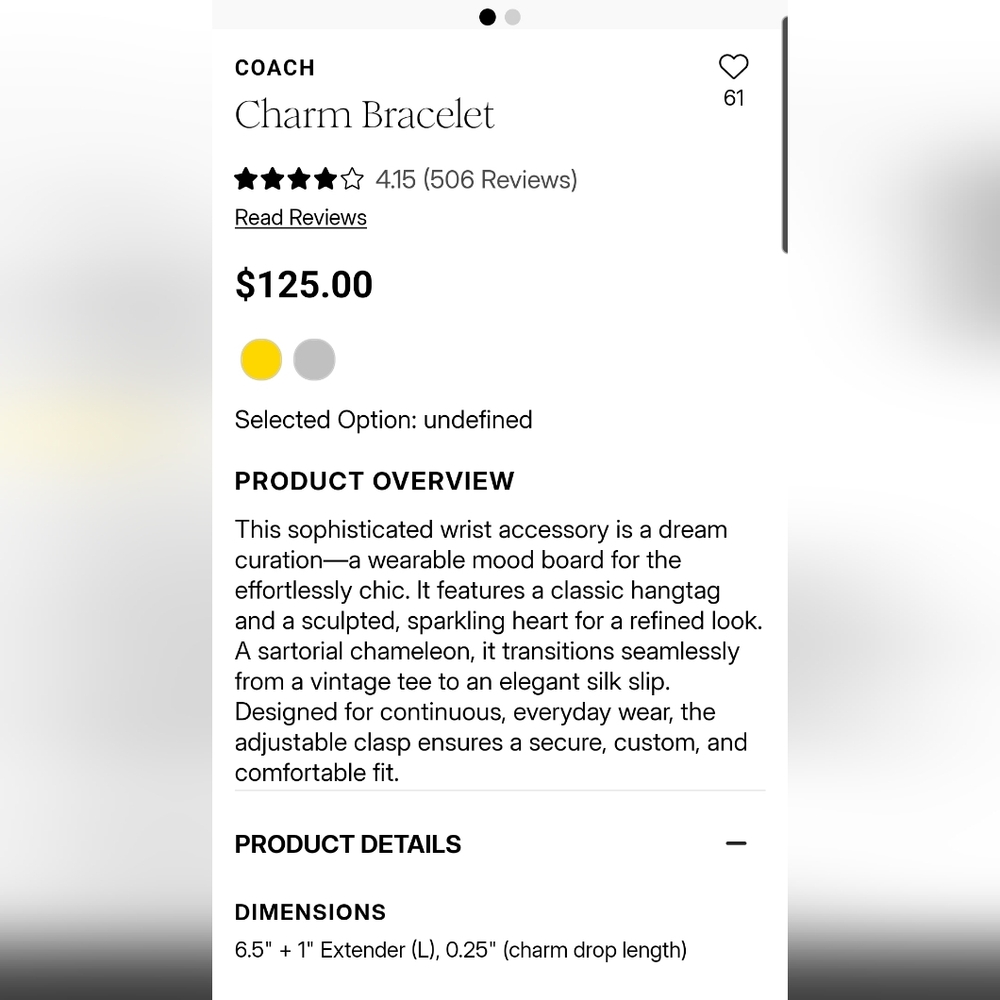 Coach Silver Charm Bracelet with Heart and Star - Picture 3 of 4